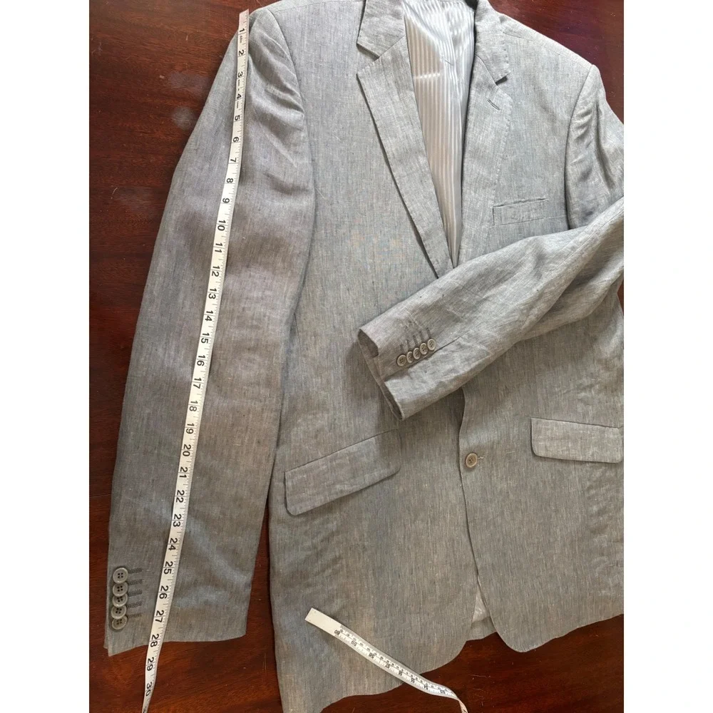 Milano Moda Mens Linen Blazer 42L‎ Grey Two Button Summer Sport Coat Jacket